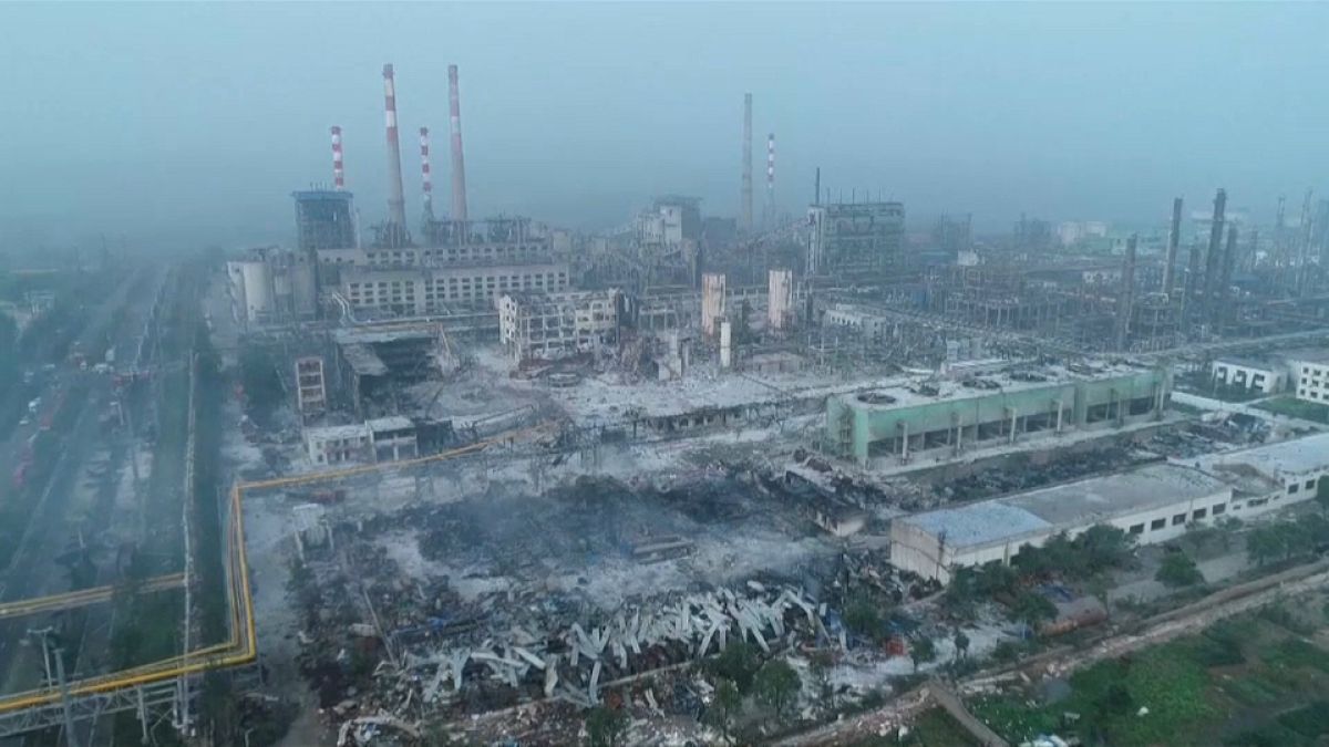 Aerial footage reveals ruins of gas plant after powerful blast