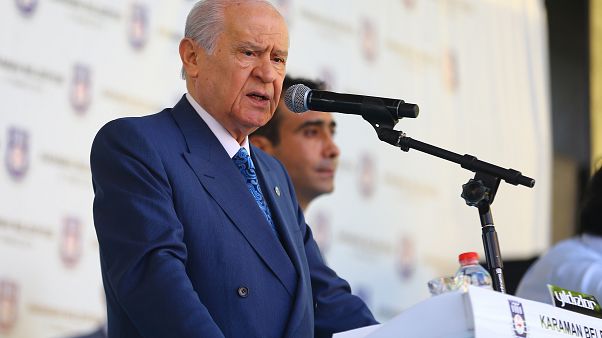 MHP Genel Başkanı Devlet Bahçeli, Karaman Belediyesi binası önünde halka hitap etti. ( Abdullah Coşkun - Anadolu Ajansı )