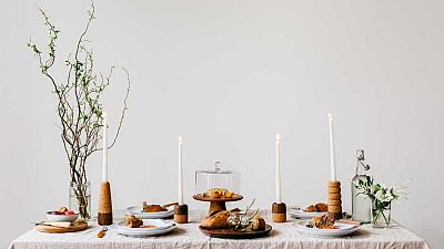 Corn candle holders on a table Corn candle holders on a table