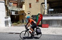 O ciclista português, Filipe Gaivão, à chegada a Lisboa