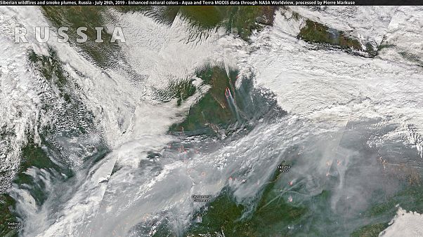 Los incendios de Siberia desde el espacio, esta mañana Los incendios de Siberia desde el espacio, esta mañana