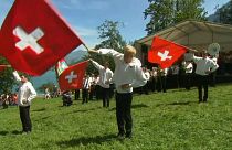 Schweizer Nationalfeiertag: Riesenfahne am Säntis