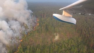 منظر جوي لحرائق غابات في روسيا يوم الخميس. صورة من وزارة الطوارئ الروسية