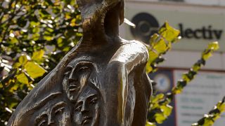 A statue paying tribute to those who lost their lives in the Colectiv nightclub fire