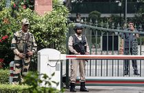 Security personnel stand guard outside Indian Prime Minister Narendra Modi's house in New Delhi, India, August 5, 2019.
