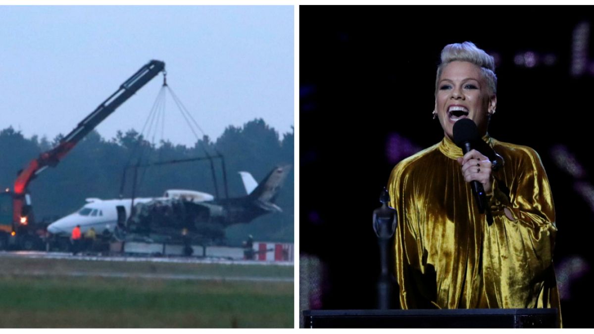 شاهد: تحطم طائرة تقل فرقة المغنية الأمريكية بينك في مطار دنماركي