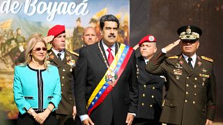 El presidente de Venezuela, Nicolas Maduro, junto a su esposa y el ministro de Defensa Vladimir Padrino