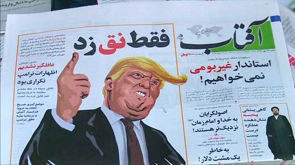Trump - sotto forma di caricatura - campeggia anche sui quotidiani iraniani. Trump - sotto forma di caricatura - campeggia anche sui quotidiani iraniani.