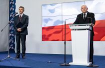 Polonya Meclis Başkanı Marek Kuchcinski (solda) PiS leader Jaroslaw Kaczynski (sağda)