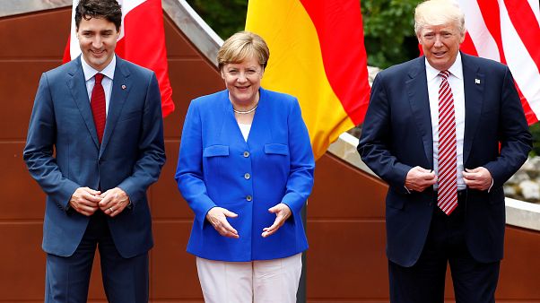 Justin Trudeau, primer ministro de Canadá, Angela Merkel, canciller de Alemania y Donald Trump, presidente de los Estados Unidos Justin Trudeau, primer ministro de Canadá, Angela Merkel, canciller de Alemania y Donald Trump, presidente de los Estados Unidos
