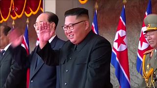 North Korean leader Kim Jong Un attending a military parade
