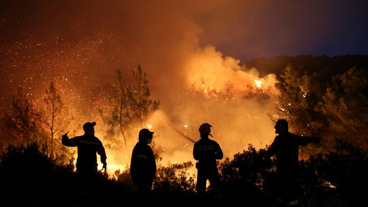 Tüzet oltanak Makrimalli falu mellett, a görög Évia szigetén