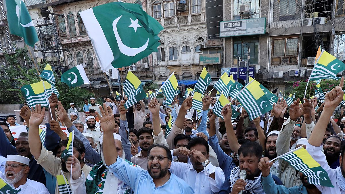 A rally in Pakistan to protest against the special status of Kashmir by the Indian government