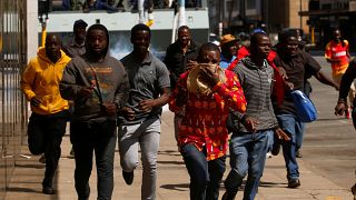 محتجون يفرون من غاز مسيل للدموع أطلقته شرطة زيمبابوي