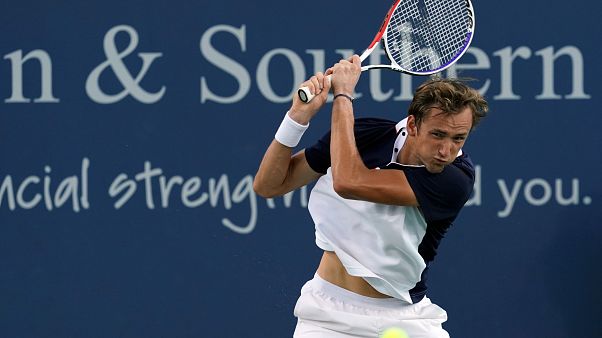 Daniil Medvedev in azione a Cincinnati. Daniil Medvedev in azione a Cincinnati.