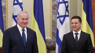 Ukrainian President Volodymyr Zelensky and Israeli Prime Minister Benjamin Netanyahu in Kyiv on August 19, 2019. 