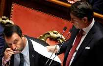 الوزير الاول الإيطالي المستقيل جوزيبي كونتي ووزير الداخلية ماتيو سالفيني