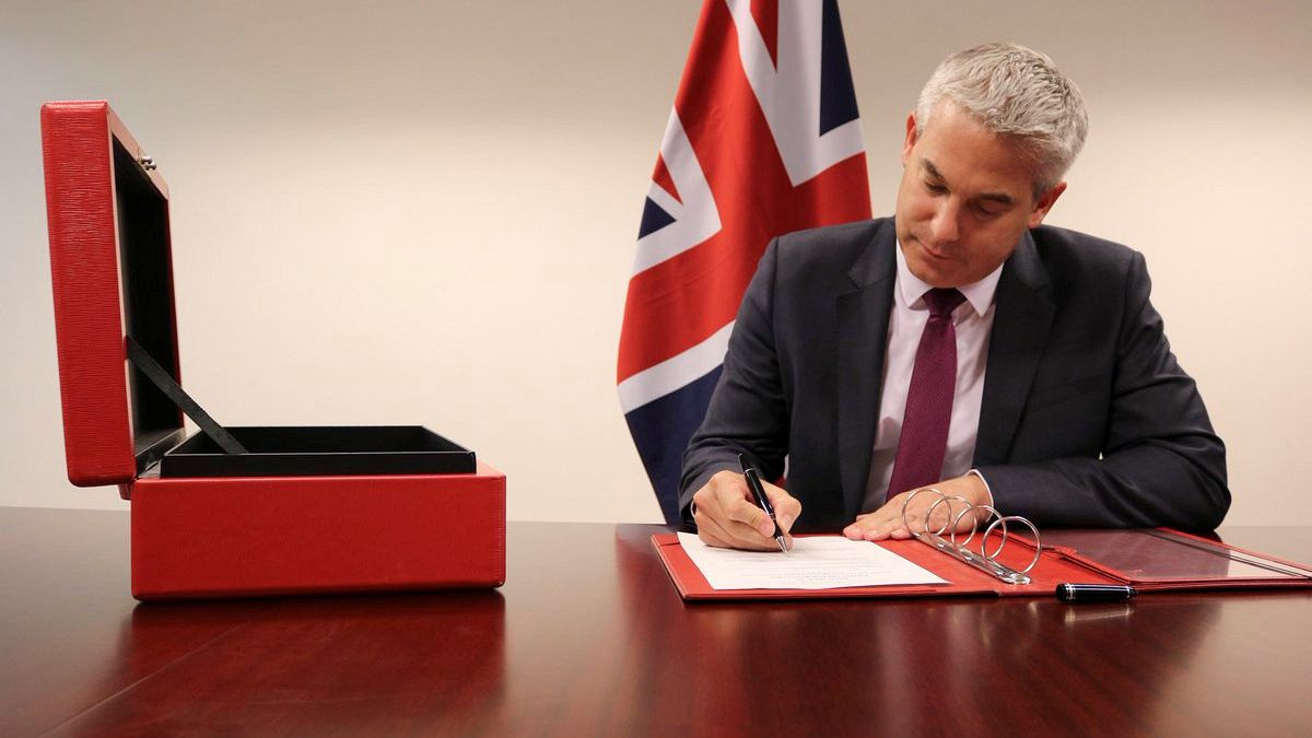 Brexit Secretary Stephen Barclay signs the commencement agreement to leave the EU