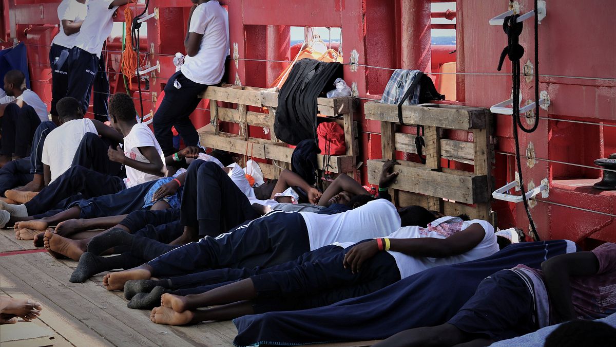 Rescued migrants rest aboard the Ocean Viking. Picture taken between August 9 and 12, 2019.