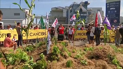 Manifestation devant une usine Monsanto près de Biarritz
