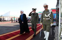 Iranian President Hassan Rouhani arrives to attend the unveiling ceremony for the domestically built mobile missile defence system Bavar-373 in Tehran, Iran August 22, 2019.