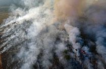 An aerial view of forest fire of the Amazon taken with a drone is seen from an Indigenous territory in the state of Mato Grosso, in Brazil, August 23, 2019.