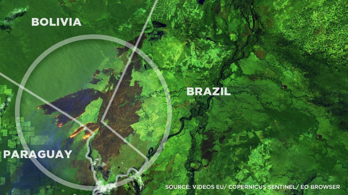 Satellite images show expanding fire at South American tri-border area