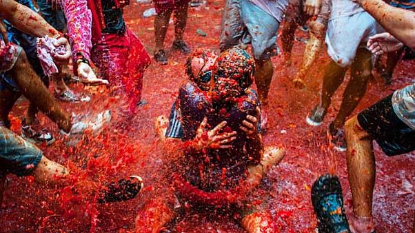 Watch live: Thousands hurl fruit at La Tomatina festival Watch live: Thousands hurl fruit at La Tomatina festival