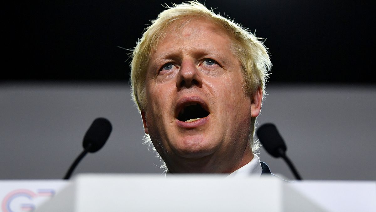 Britain's Prime Minister Boris Johnson speaks during a news conference at the end of the G7 summit in Biarritz, France, August 26, 2019. 