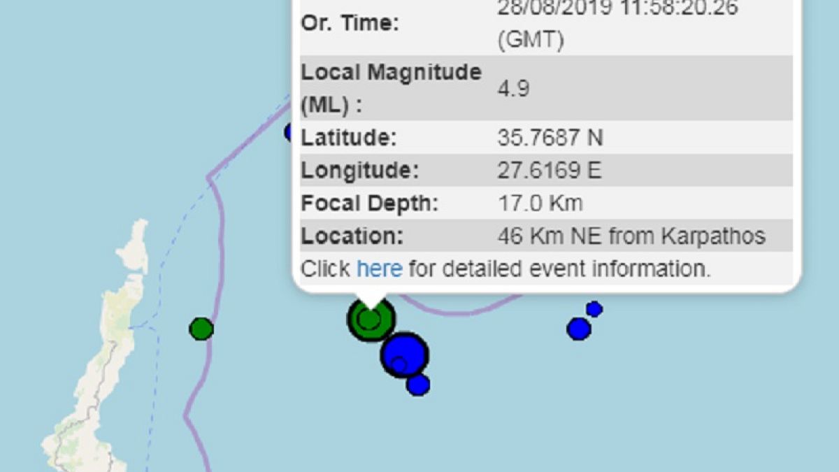Σεισμός 4,9 Ρίχτερ ανατολικά της Καρπάθου