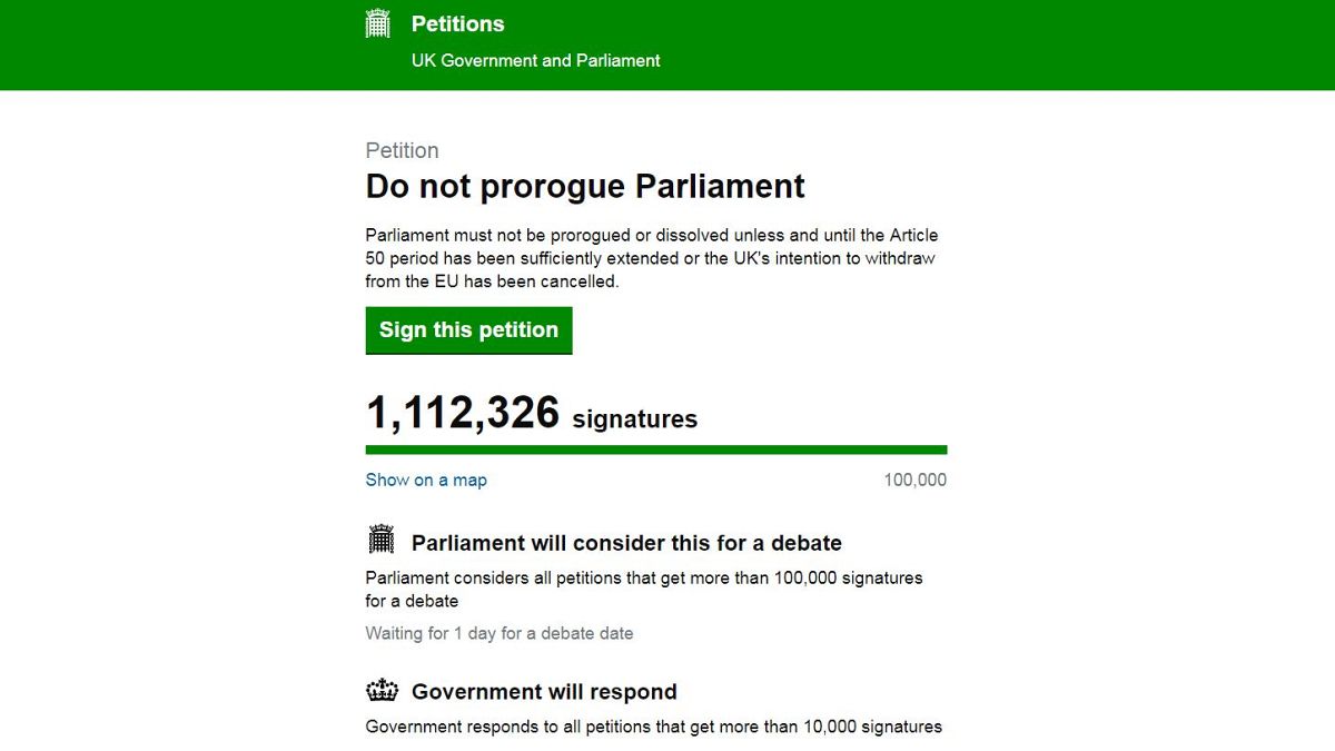 More than 1 million people sign UK petition against suspension of Parliament