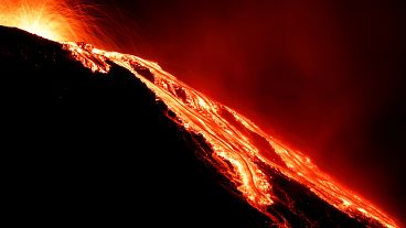 Eruption from Stromboli volcano lights up the island's sky