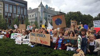 Students in front of the Norwegian Parliament building to demand government action to limit climate change, as part of the global movement inspired by Swedish stude