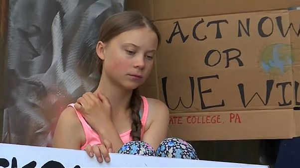 Тунберг протестует в Нью-Йорке Тунберг протестует в Нью-Йорке
