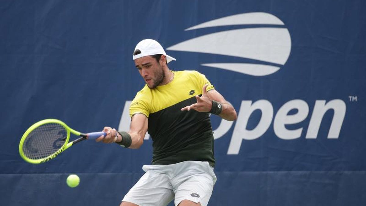Matteo Berrettini in azione agli US Open. 