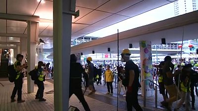 Hong Kong protesters target transit station as riot police mount search