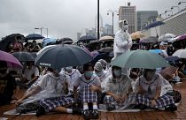 School students boycott their classes as they take part in a protest in Hong Kong