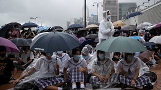 School students boycott their classes as they take part in a protest in Hong Kong