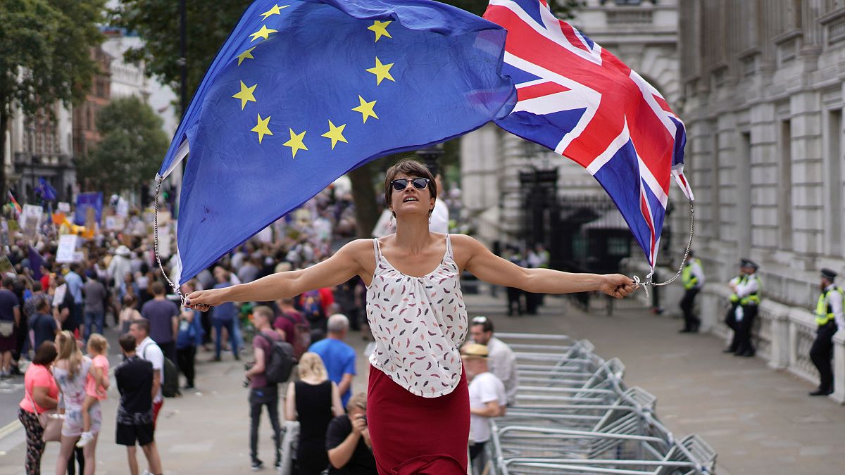FILE PHOTO Anti-Brexit protestors demonstrate at Whitehall in London, Britain, August 31, 2019. 