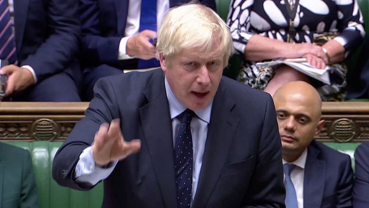Britain's Prime Minister Boris Johnson speaks in in the Parliament in London, Britain, Spetember 3, 2019.
