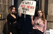 Photograph of Cara (on the right) and a friend on a rally for Take Back the Night in Newcastle 2018