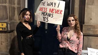 Photograph of Cara (on the right) and a friend on a rally for Take Back the Night in Newcastle 2018