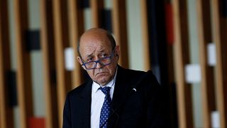 FILE PHOTO: French Foreign Minister Jean-Yves Le Drian speaks during a news conference at the Itamaraty Palace in Brasilia
