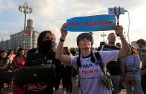 People attend a rally to demand free and fair election and the release of protesters detained during recent rallies. Moscow, August 31, 2019.