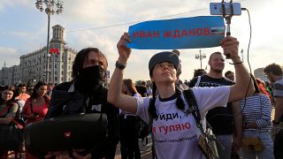 People attend a rally to demand free and fair election and the release of protesters detained during recent rallies. Moscow, August 31, 2019.