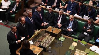 Britain's Prime Minister Boris Johnson sits as results of the vote are announced during debate in the House of Commons in London, Britain September 4, 2019. 