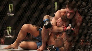 Khabib Nurmagomedov in action against Dustin Poirier