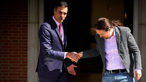 El presidente del Gobierno español, Pedro Sánchez y el líder de Unidas Podemos Pablo Iglesias en el Palacio de la Moncloa, el 7 de mayo de 2019. El presidente del Gobierno español, Pedro Sánchez y el líder de Unidas Podemos Pablo Iglesias en el Palacio de la Moncloa, el 7 de mayo de 2019.