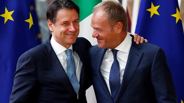 Le Premier ministre italien, Giuseppe Conte, et le président du Conseil européen, Donald Tusk Le Premier ministre italien, Giuseppe Conte, et le président du Conseil européen, Donald Tusk