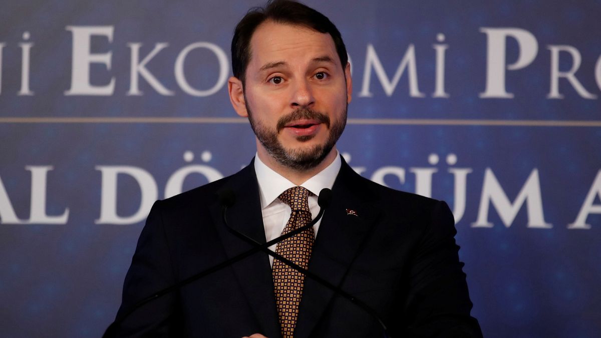 Turkish Treasury and Finance Minister Berat Albayrak attends a news conference in Istanbul